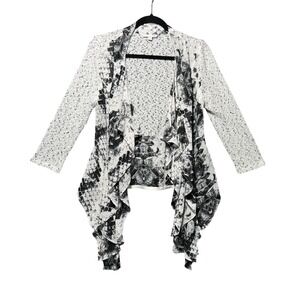 ALBERTO MAKALI‎ Black White Open Drape Waterfall Cardigan Sweater Size L Knit